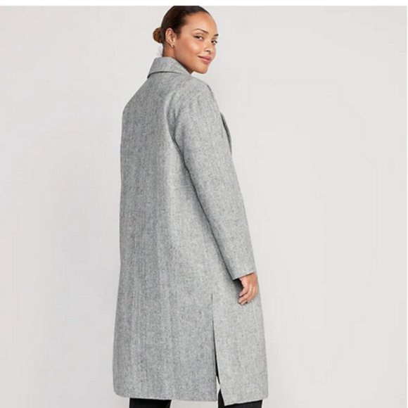 Old Navy long slouchy double-breasted coat Jacket small tall grey Houndstooth - Picture 5 of 14